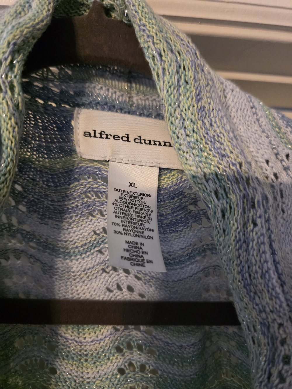 Alfred Dunner Pastel Blue & Green Wave Knit Open Cardigan - Picture 2 of 4